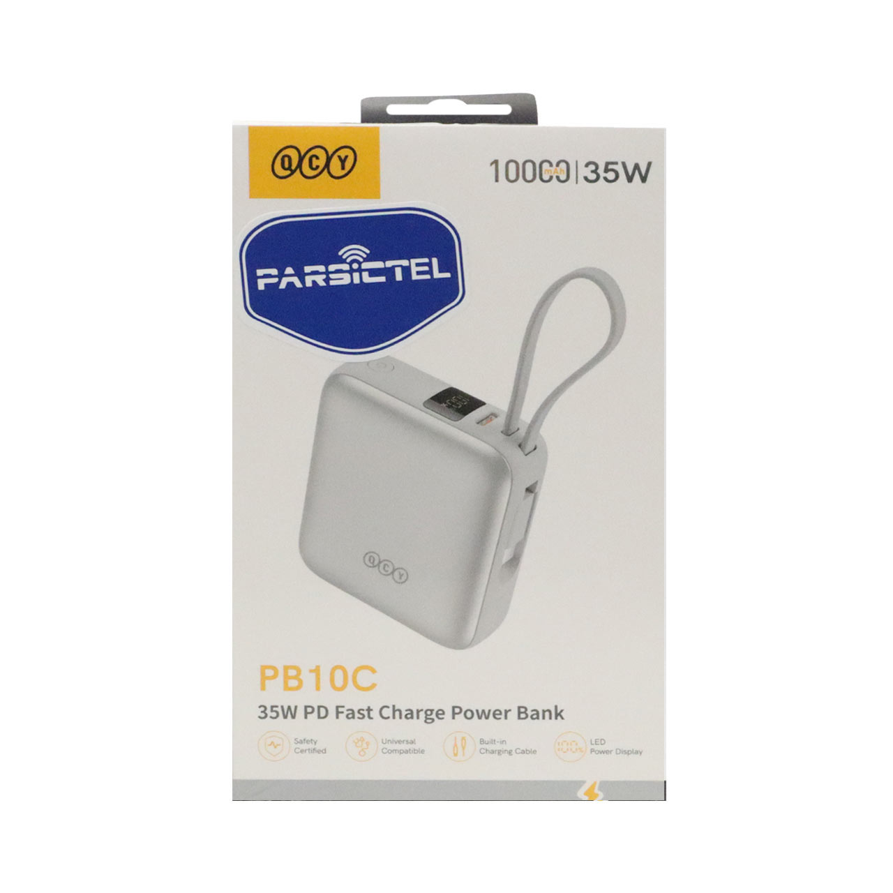 پاوربانک PD و فست شارژ QCY 10000mAh مدل PB10C 35W - نقره ای (گارانتی 18 ماهه شرکتی)